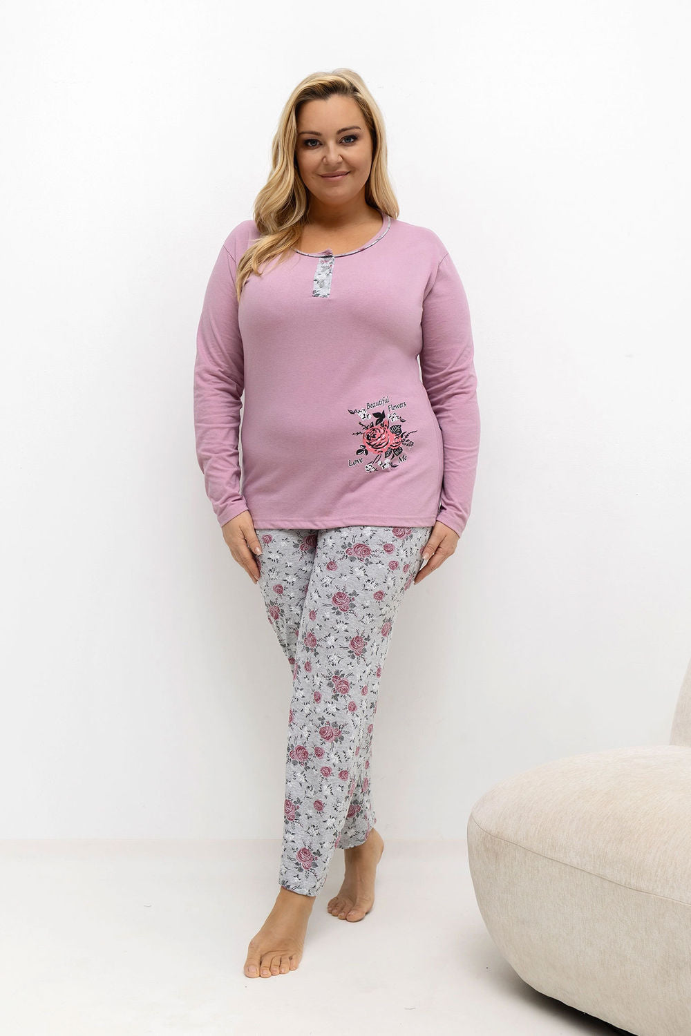 Piżama Plus Size DU-PI-FP-506.56 – ciemny różowy