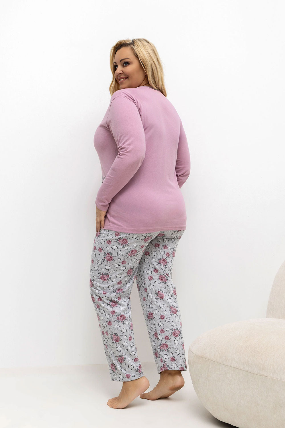 Piżama Plus Size DU-PI-FP-506.56 – ciemny różowy – zdjęcie 3