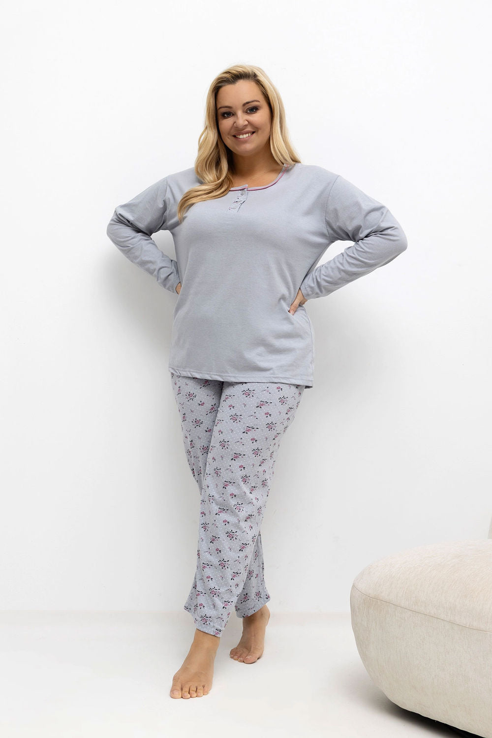 Piżama Plus Size DU-PI-FP-501.22 – szary – zdjęcie 2