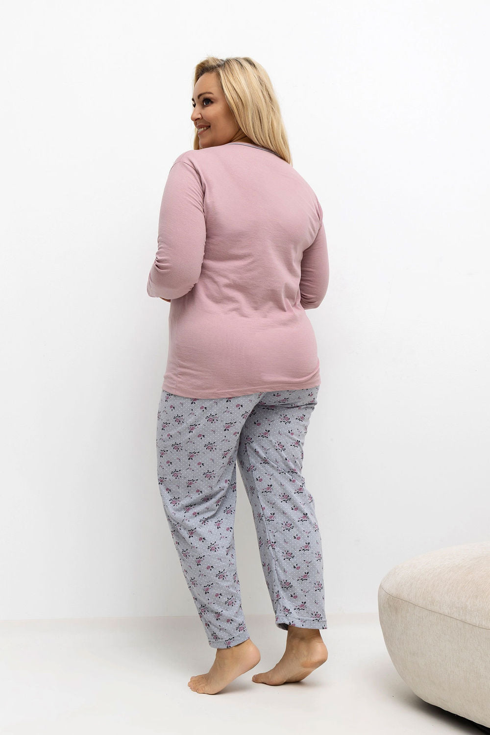 Piżama Plus Size DU-PI-FP-501.22 – ciemny różowy – zdjęcie 2