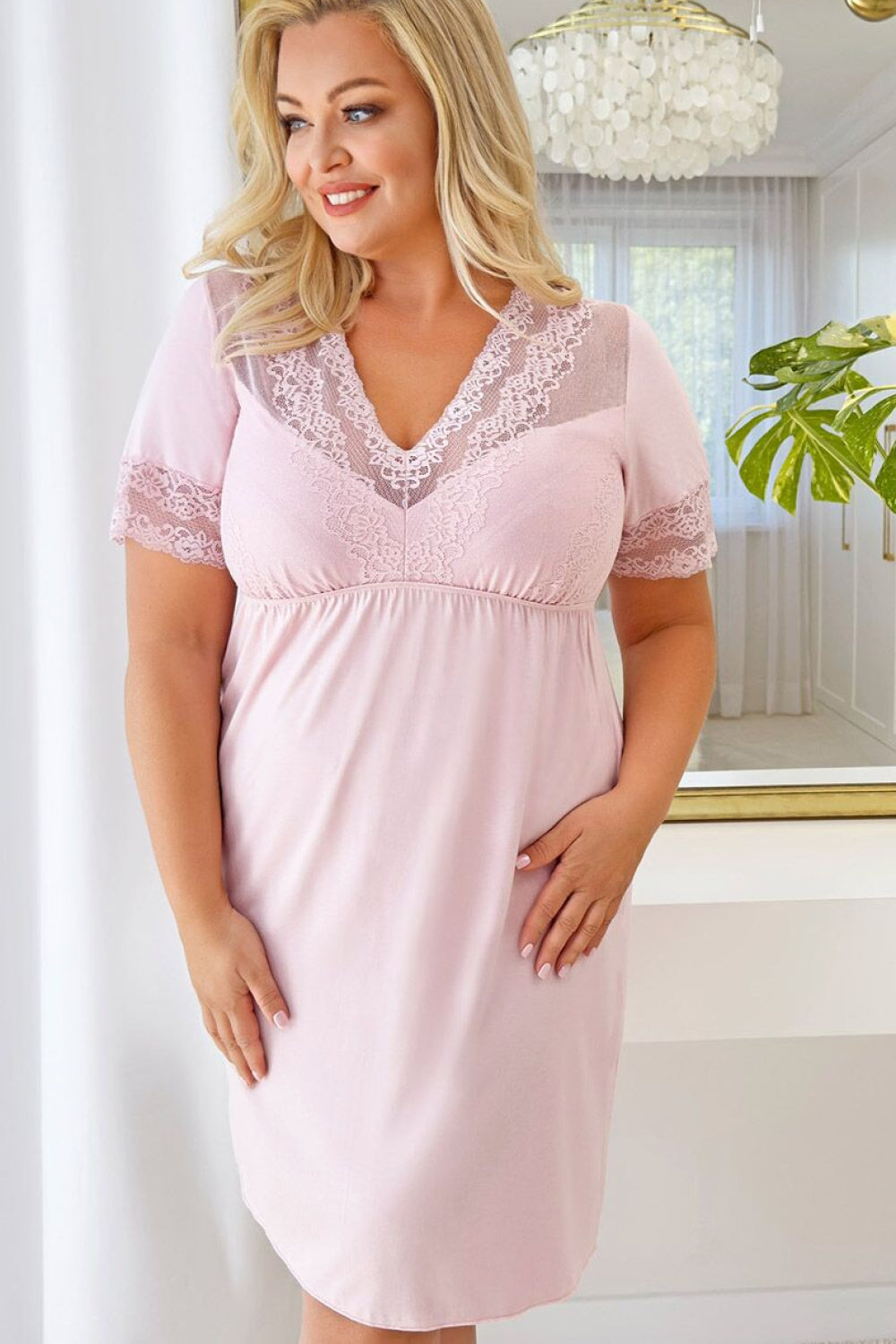 Koszula Linda Plus Size – pudrowy różowy – zdjęcie 2