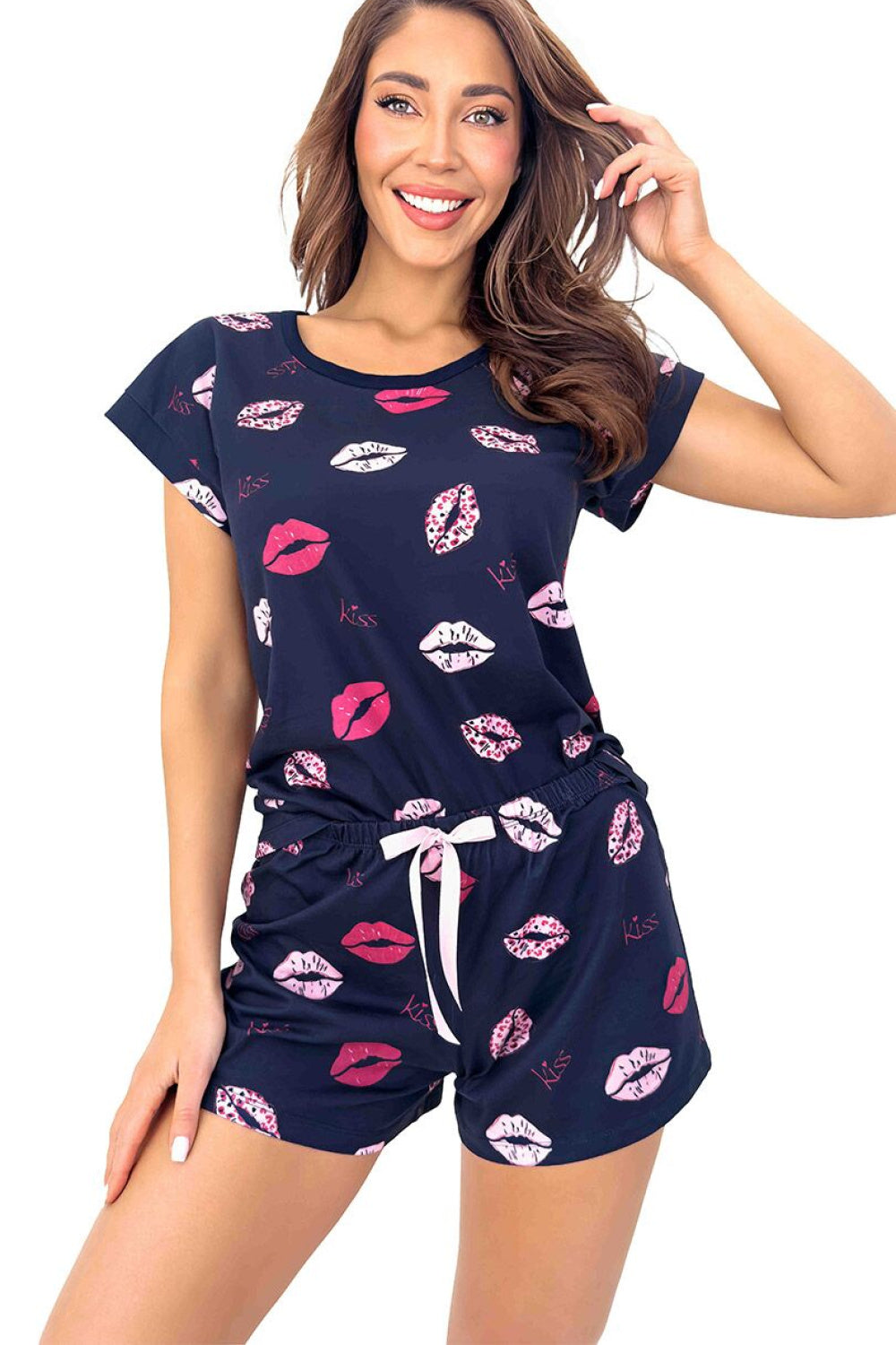 Piżama Kiss Short – granatowy wzór