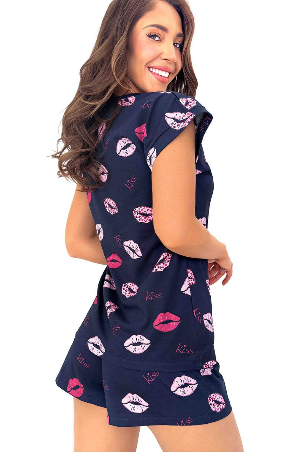 Piżama Kiss Short – granatowy wzór – zdjęcie 3