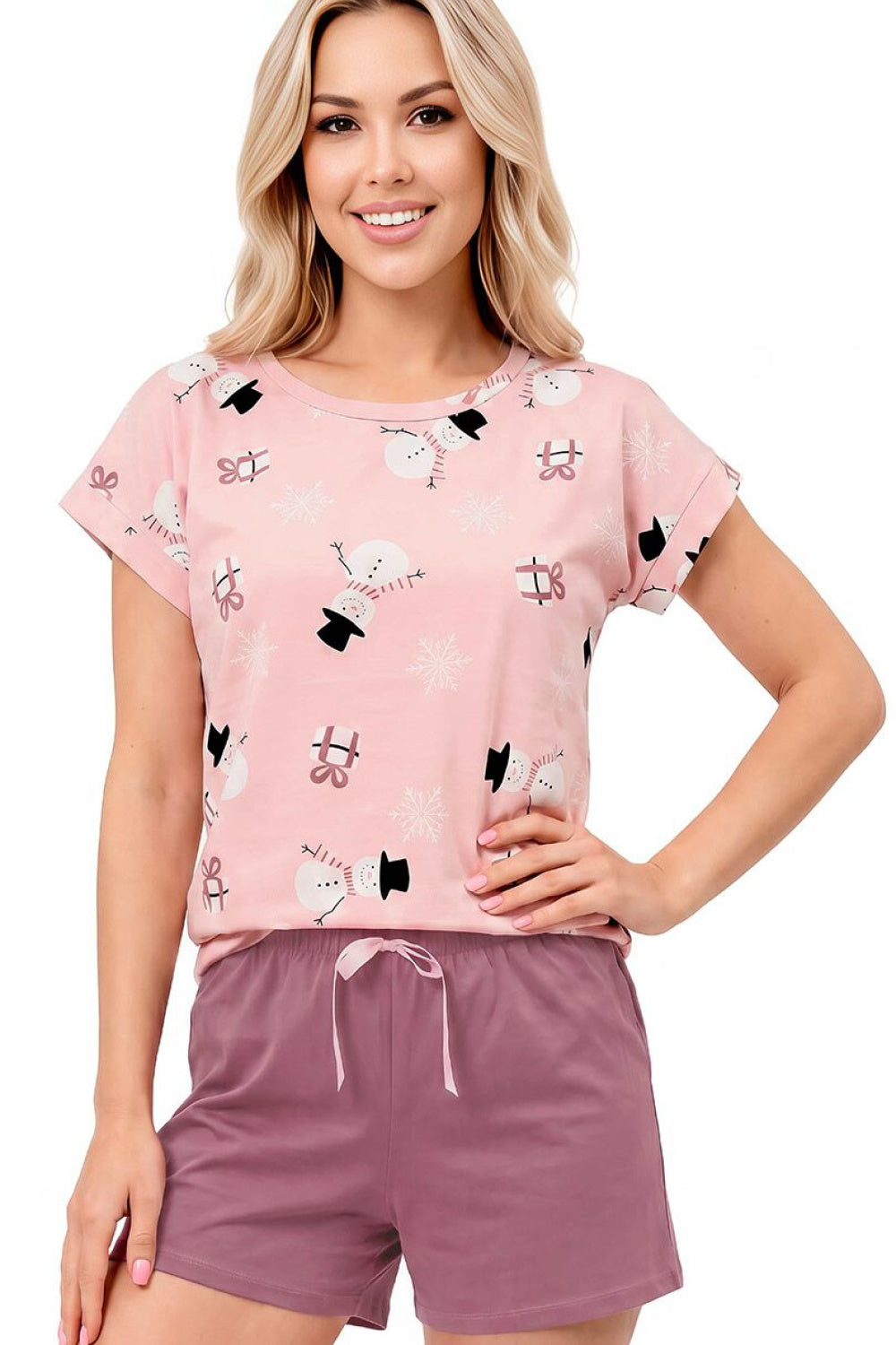 Piżama Snowman Short Pudrowy Róż Śliwka