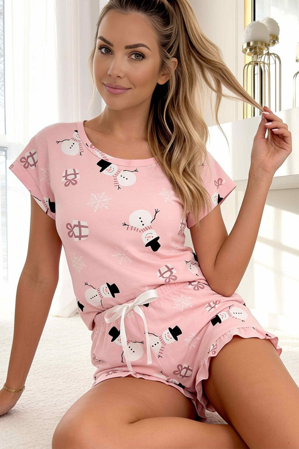 Piżama Snowman Short Pudrowy Róż – wzór – zdjęcie 2