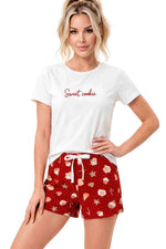 Piżama Cookie Short – ecru czerwony